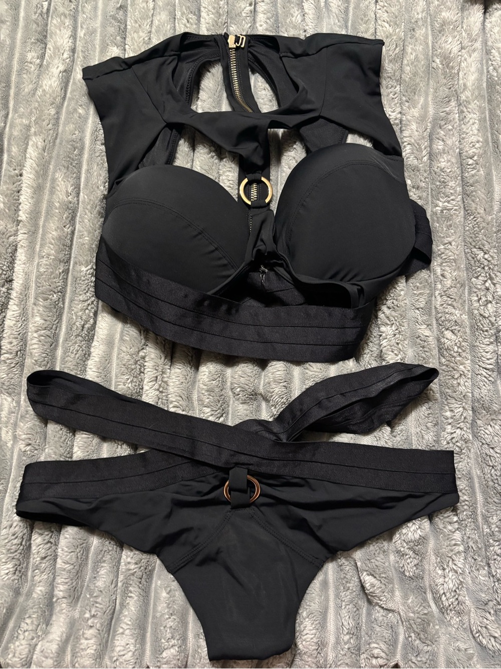 House of CB Black Ring-Detail Two-Piece High-Waist Bikini